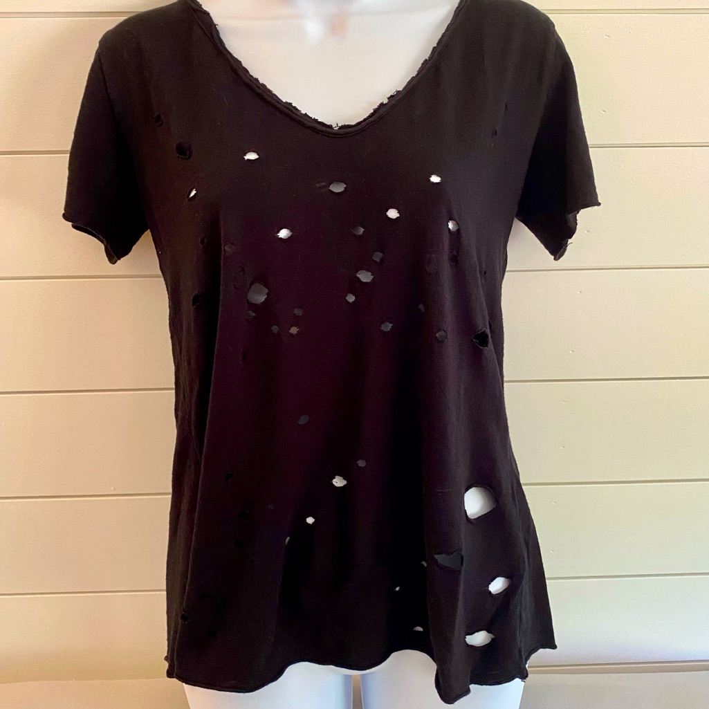 Black Destructed Tee W/ Split Back